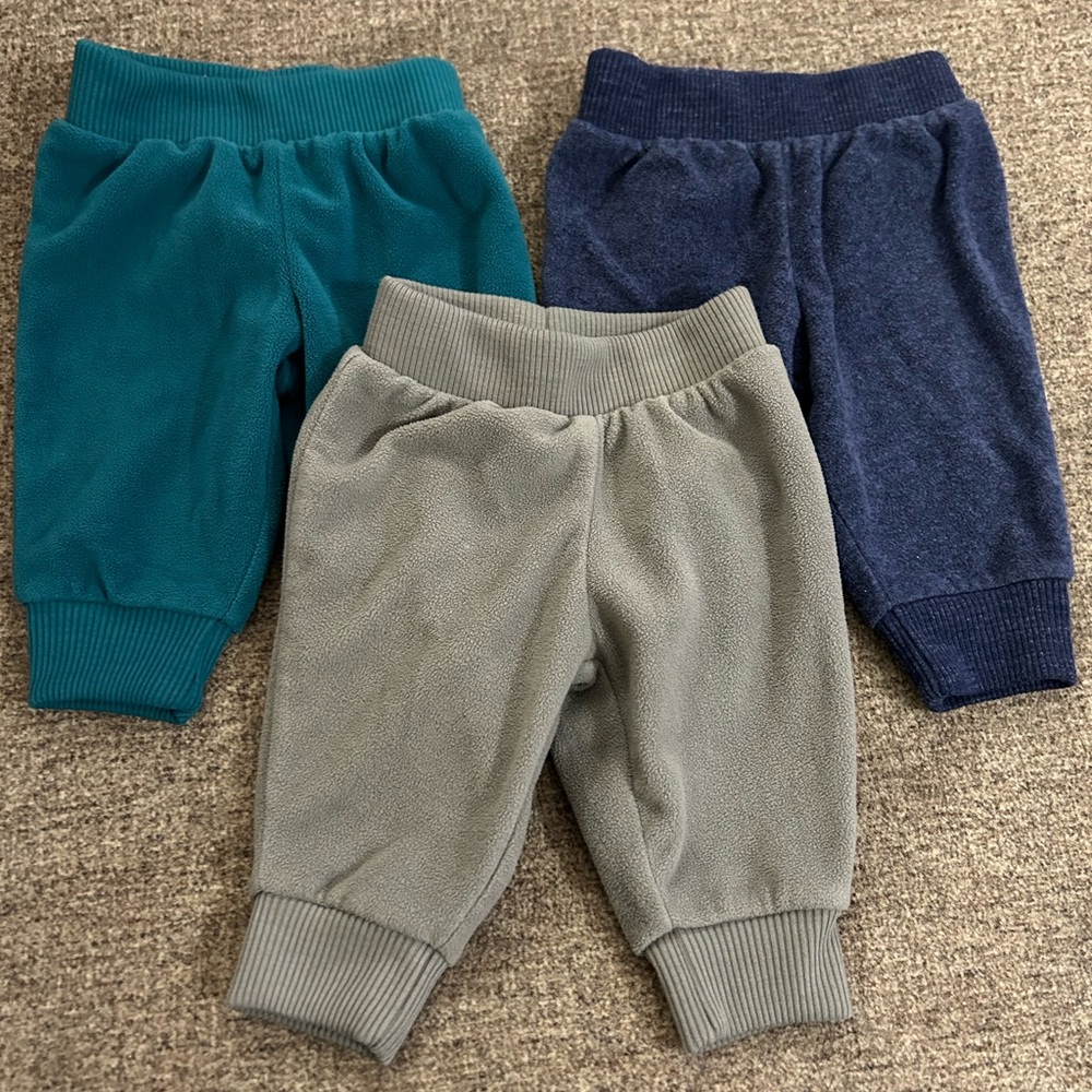🦋 Cozy Baby Fleece Joggers - Teal, Gray, and Navy infant size 0-3 months